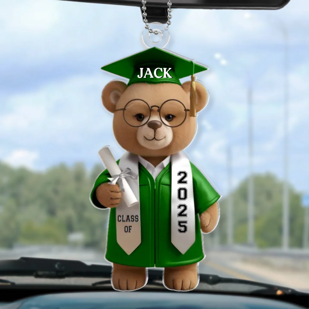 Wise And Ready - Family Personalized Custom Car Ornament, Personalized Graduation Bear Ornaments 2025 For Family Members TD0023