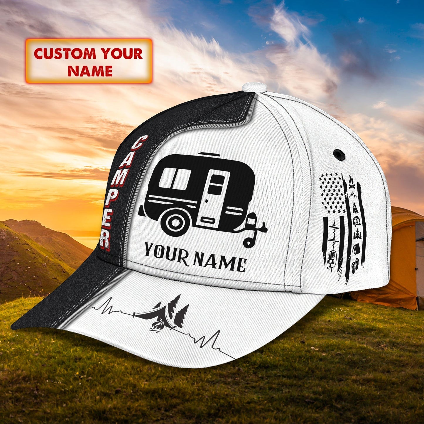 3D Classic Cap Camping Personalized Name Cap 32 Lasfour CA2076