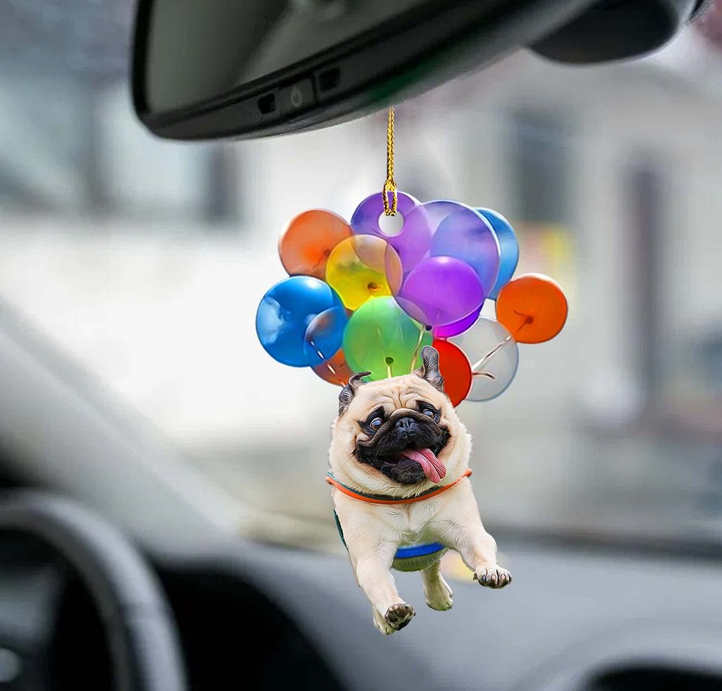 Pug Dog Fly With Bubbles Car Hanging Ornament Dog Ornament Lasfour OO0779