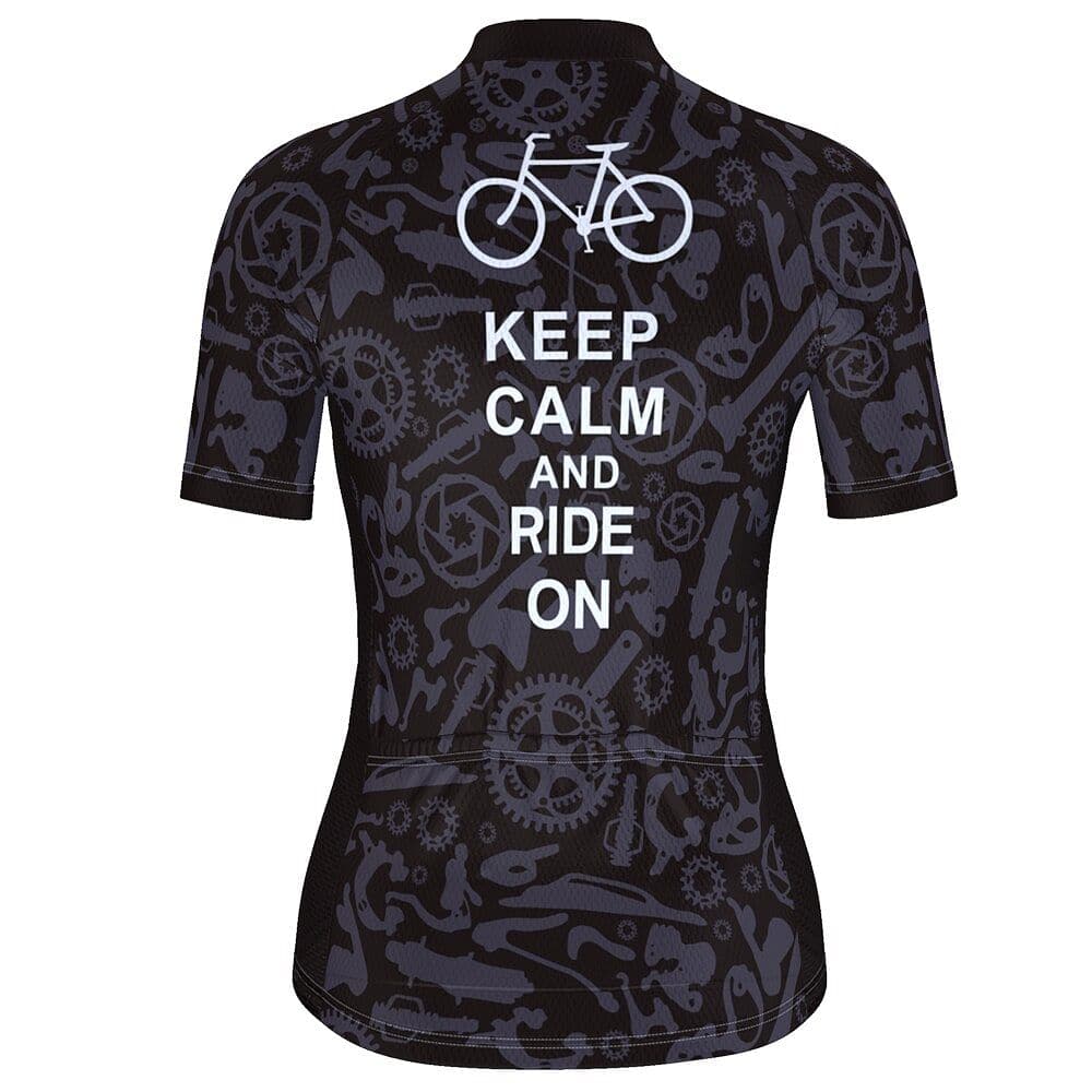 Keep Calm And Ride On Women's Cycling Short Sleeve Jersey, Black And White Cycling Jerseys For Ladies CG0820