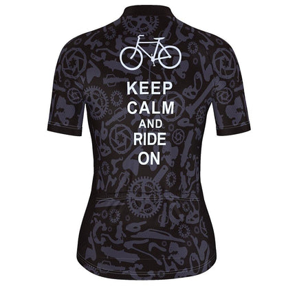 Keep Calm And Ride On Women's Cycling Short Sleeve Jersey, Black And White Cycling Jerseys For Ladies CG0820