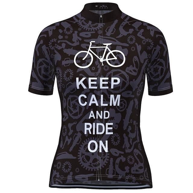 Keep Calm And Ride On Women's Cycling Short Sleeve Jersey, Black And White Cycling Jerseys For Ladies CG0820