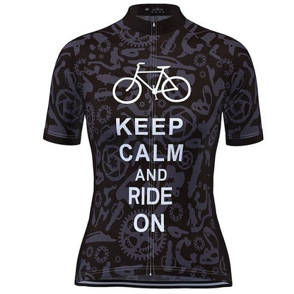 Keep Calm And Ride On Women's Cycling Short Sleeve Jersey, Black And White Cycling Jerseys For Ladies CG0820