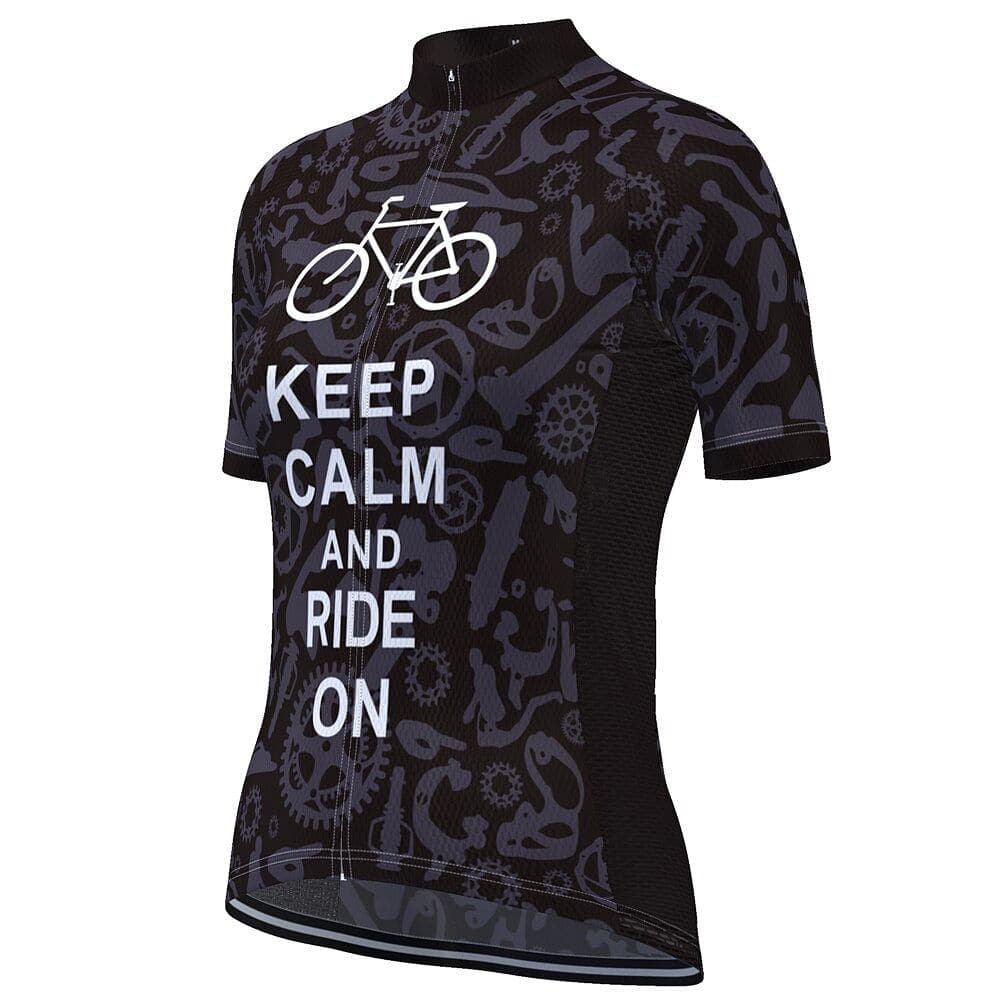 Keep Calm And Ride On Women's Cycling Short Sleeve Jersey, Black And White Cycling Jerseys For Ladies CG0820