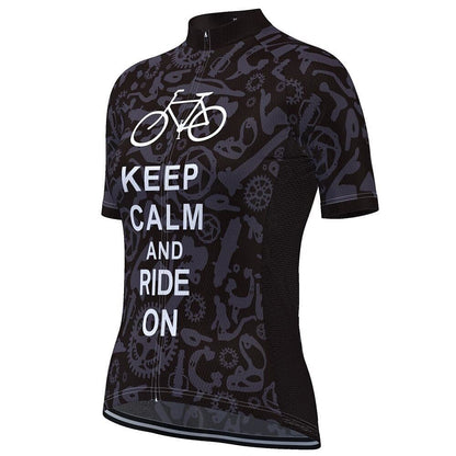 Keep Calm And Ride On Women's Cycling Short Sleeve Jersey, Black And White Cycling Jerseys For Ladies CG0820