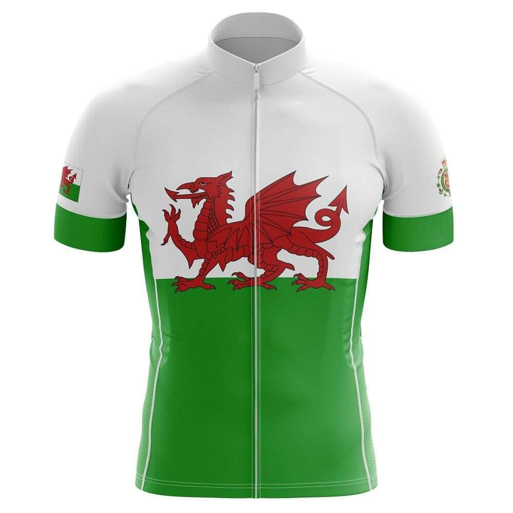 Wales Flag Men's Cycling Short Sleeve Jersey, Wales White Green Red Cycling Jerseys CG0819