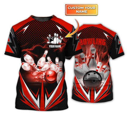 Custom Bowling Red Fire T Shirt For Bowling Players, Bowling National Day Gifts, Bowling Team Uniform Shirts TO1059