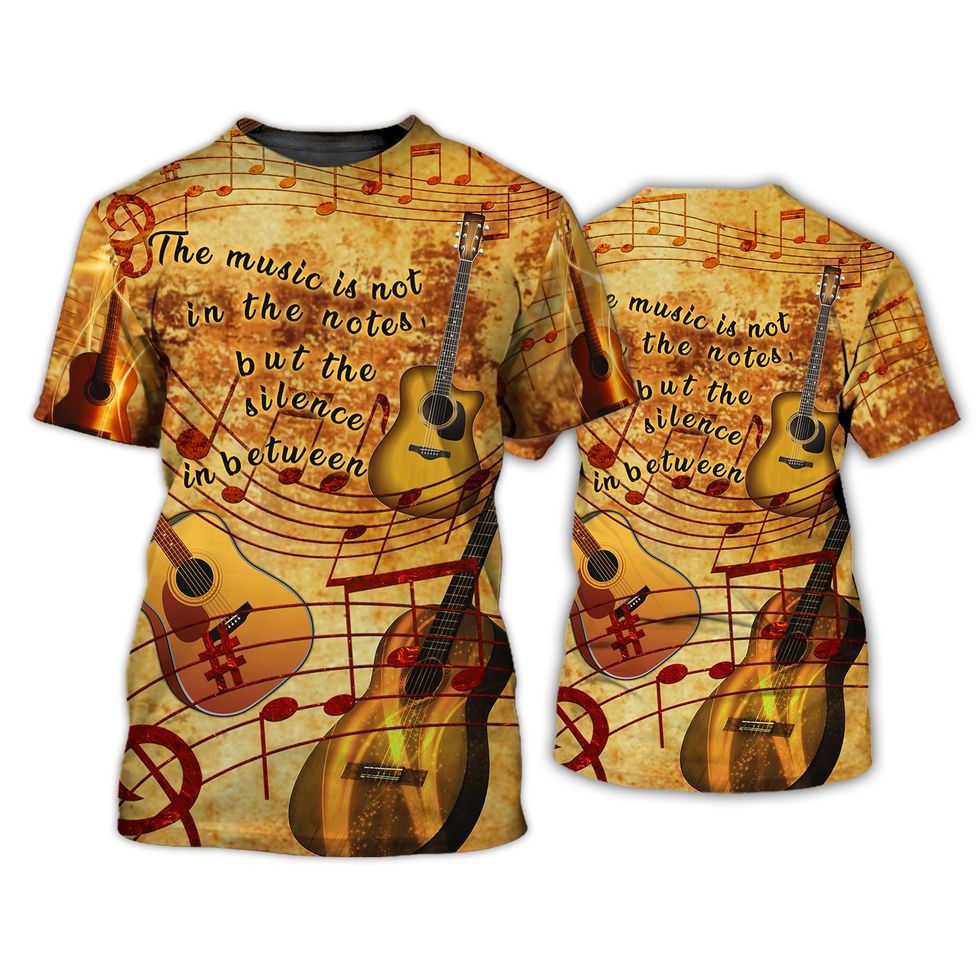 Guitar The Music Is In The Silence 3D Tshirt, 3D All Over Print Guitar Shirt TO0799