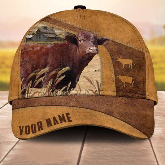 Red Devon Custom Name 3D Cap 3D All Over Print Baseball Cap, Cap For Farm Lovers, Animal Cap, Leather Pattern Cap CA3091
