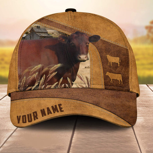 Farm Red Poll Custom Name Retro 3D Cap 3D All Over Print Baseball Cap, Cap For Farm Lovers, Animal Cap, Leather Pattern Cap CA3097