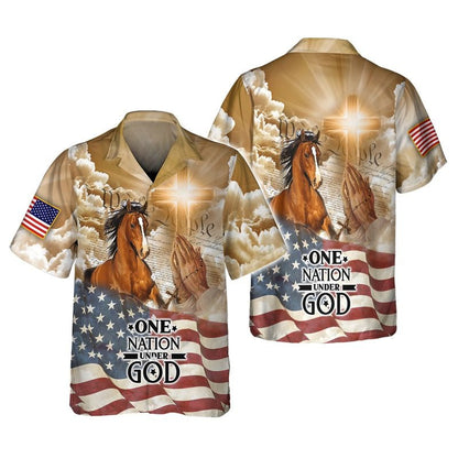 American Horse All Over Print 3D T Shirt, One Nation Under God Patriotic 4Th Of July 3D Hawaiian Shirt TO0218