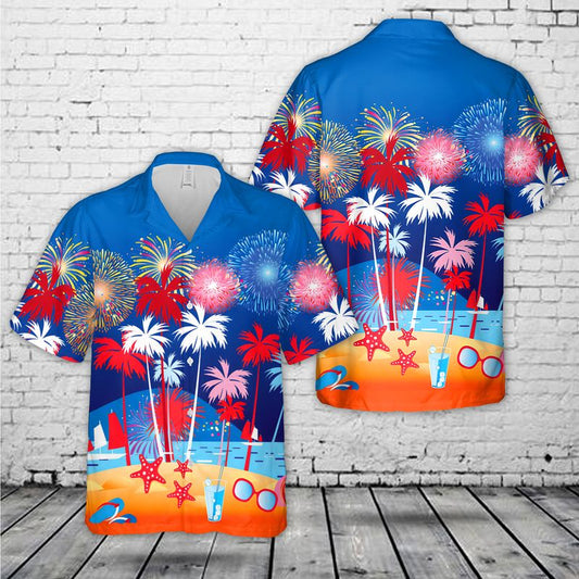 Palm Trees Fireworks, 4th Of July Hawaiian Shirt , Independence Hawaiian Shirt HO5637