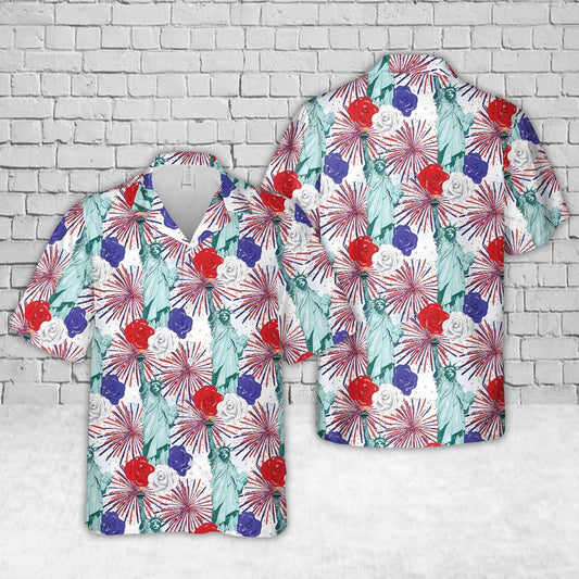 Red White And Blue, 4th Of July Statue Of Liberty Hawaiian Shirt HO5586