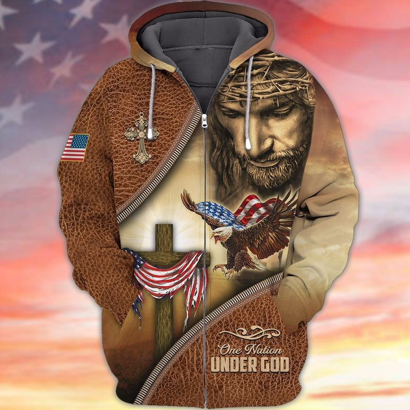 Jesus 3D T Shirt, Eagle American Patriotic Hawaiian Shirts, One Nation Under God Independence Day 3D Tshirt TO0219