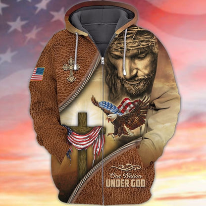 Jesus 3D T Shirt, Eagle American Patriotic Hawaiian Shirts, One Nation Under God Independence Day 3D Tshirt TO0219