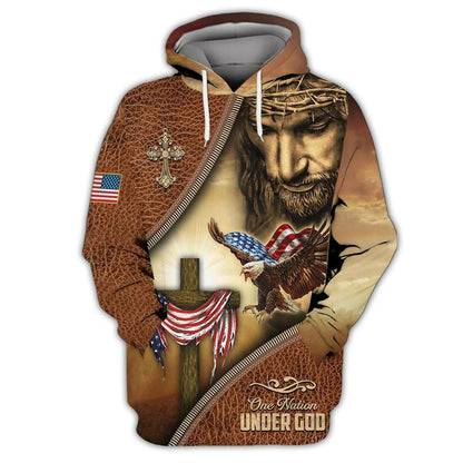 Jesus 3D T Shirt, Eagle American Patriotic Hawaiian Shirts, One Nation Under God Independence Day 3D Tshirt TO0219