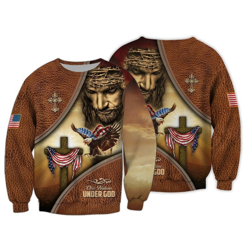 Jesus 3D T Shirt, Eagle American Patriotic Hawaiian Shirts, One Nation Under God Independence Day 3D Tshirt TO0219