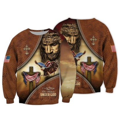 Jesus 3D T Shirt, Eagle American Patriotic Hawaiian Shirts, One Nation Under God Independence Day 3D Tshirt TO0219