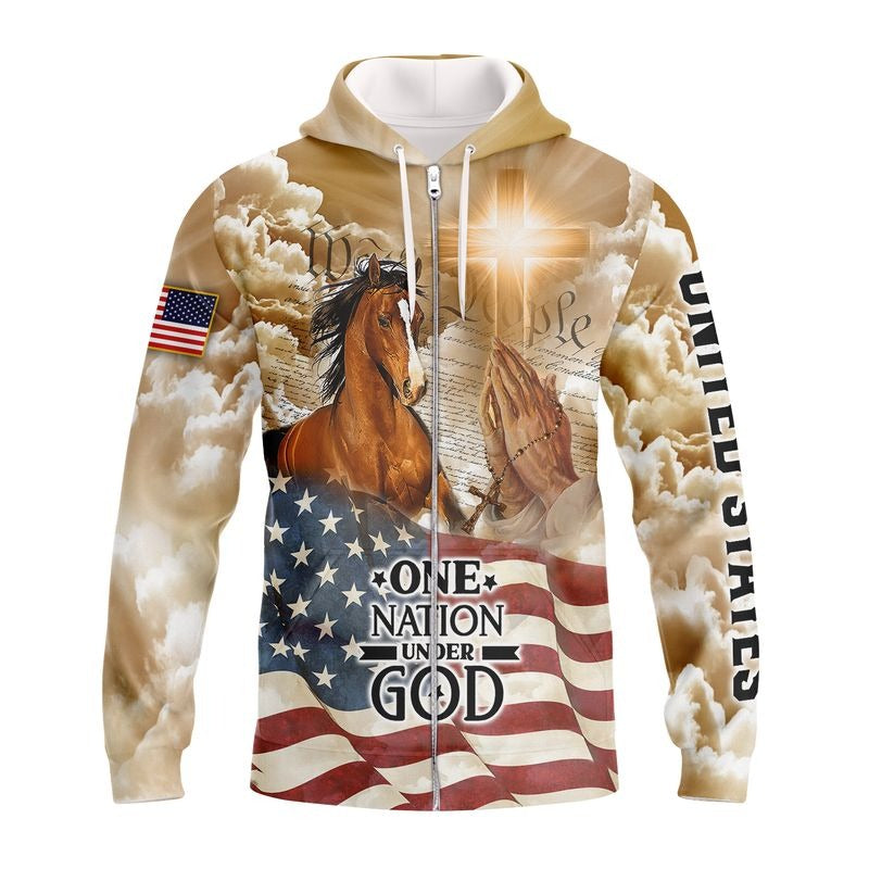 American Horse All Over Print 3D T Shirt, One Nation Under God Patriotic 4Th Of July 3D Hawaiian Shirt TO0218