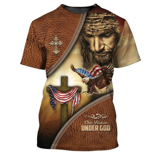 Jesus 3D T Shirt, Eagle American Patriotic Hawaiian Shirts, One Nation Under God Independence Day 3D Tshirt TO0219