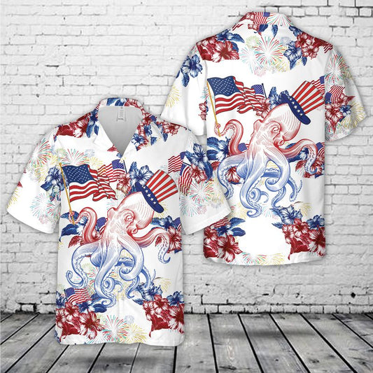 Red White And Blue Octopus, 4th Of July Hawaiian Shirt, Independence Hawaiian Shirt HO5626
