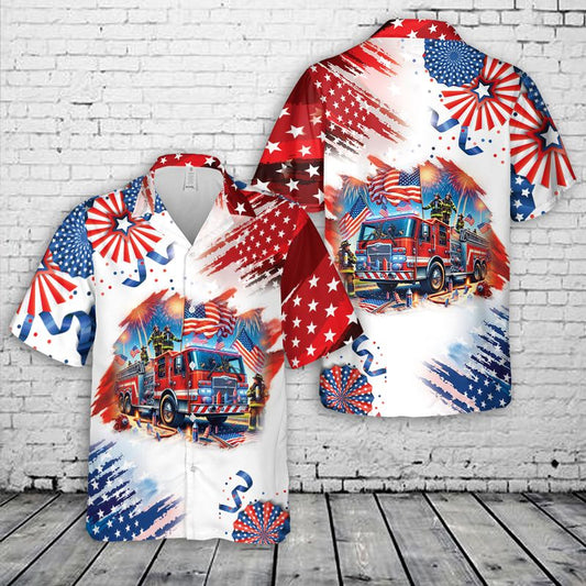 Fire Truck 4th Of July Hawaiian Shirt, Perfect Shirt for Firefighter HO5581