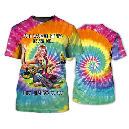 Hippie Sunflower Guitar 3D Tshirt, Hippie Shirts, Gift For Hippie, Hippie Gift, Hippie Old Woman Never Die TO0696