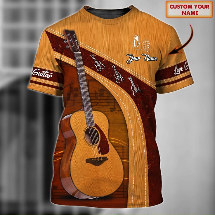 Love Guitar 3D Shirt, Acoustic Guitar Personalized Name 3D Tshirt TO0809