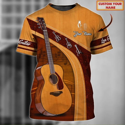 Love Guitar 3D Shirt, Acoustic Guitar Personalized Name 3D Tshirt TO0809