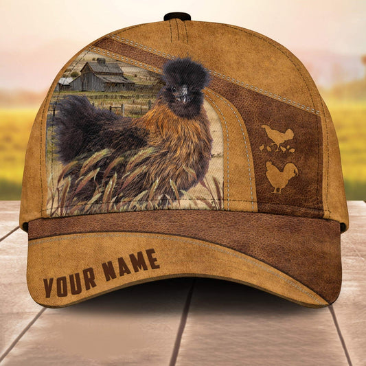 Custom Name Silkies Chicken 3D Cap Cp 3D All Over Print Baseball Cap, Cap For Farm Lovers, Animal Cap, Leather Pattern Cap CA3074