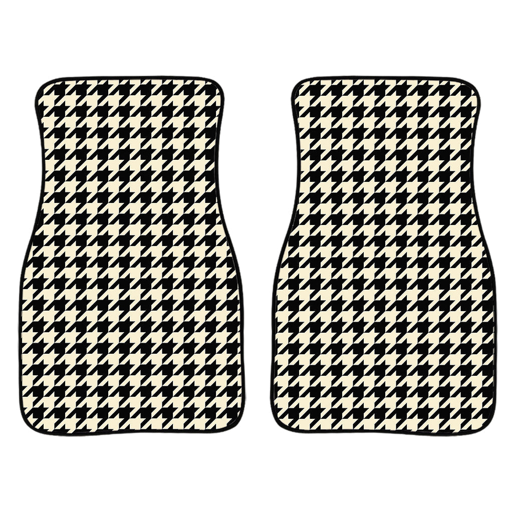 Tan And Black Houndstooth Pattern Print Front And Back Car Floor Mats, Front Car Mat SO0285