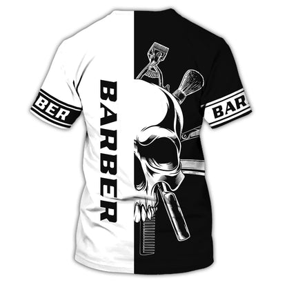 Personalized Skull Shirt For Barber, Being A Barber Man 3D Tshirt, Barber Shirts With Leather Pattern TO0665