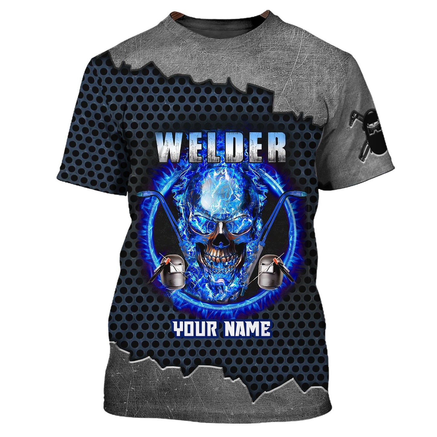 Grumpy Old Welder 3D Shirts Personalized Name, Skull On Blue Fire Welder Shirt TO3128