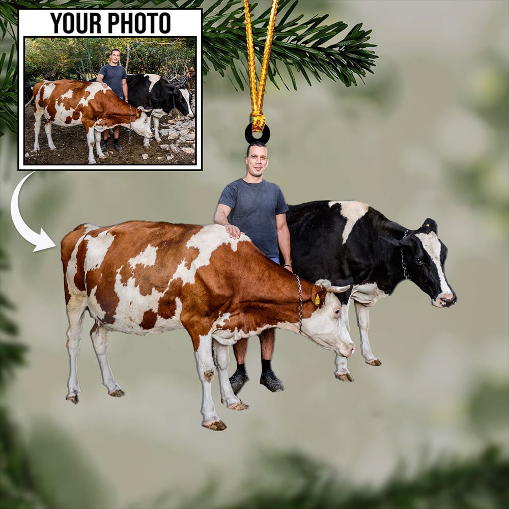 Cow Lovers Shape Custom Photo Ornament, Gift for Her Love Cow OO1679