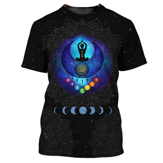 Meditation Girl Seven Chakra Mandala 3D Tshirt, Black Mandala Shirt, Black Hippie T Shirt TO1005