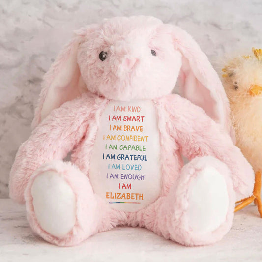 I'm Kind Smart Loved Personalized Stuffed Bunny, Custom Name Stuffed Bunny For Daughters Grandaughters TD0015