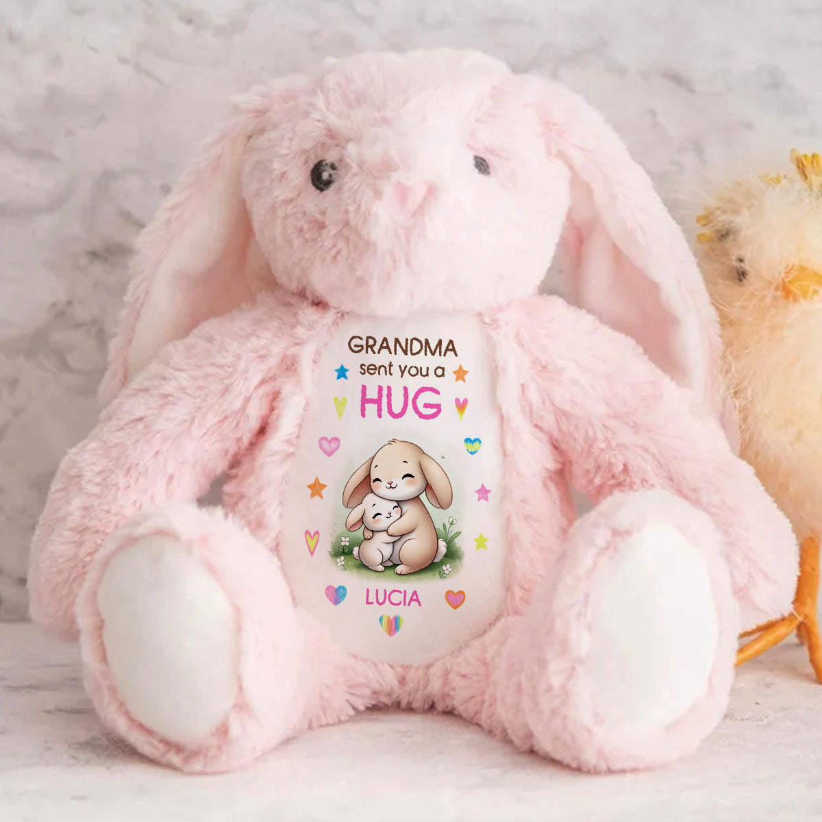 Grandma Sending You A Hug Personalized Stuffed Bunny, Personalized Grandma Hug Stuffed Bunny For Kid TD0014