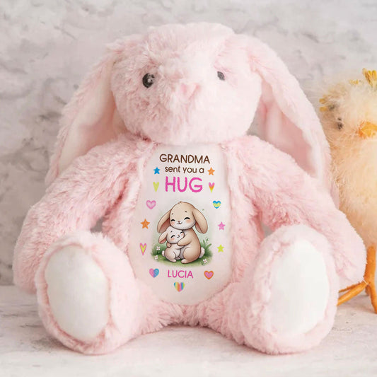 Grandma Sending You A Hug Personalized Stuffed Bunny, Personalized Grandma Hug Stuffed Bunny For Kid TD0014
