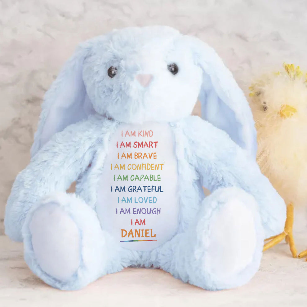 I'm Kind Smart Loved Personalized Stuffed Bunny, Custom Name Stuffed Bunny For Daughters Grandaughters TD0015