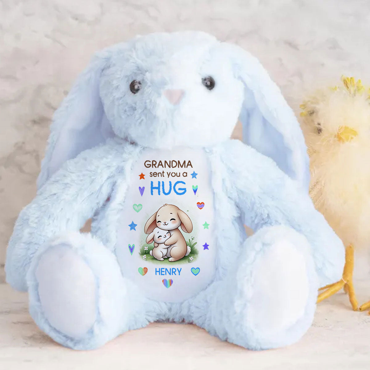Grandma Sending You A Hug Personalized Stuffed Bunny, Personalized Grandma Hug Stuffed Bunny For Kid TD0014