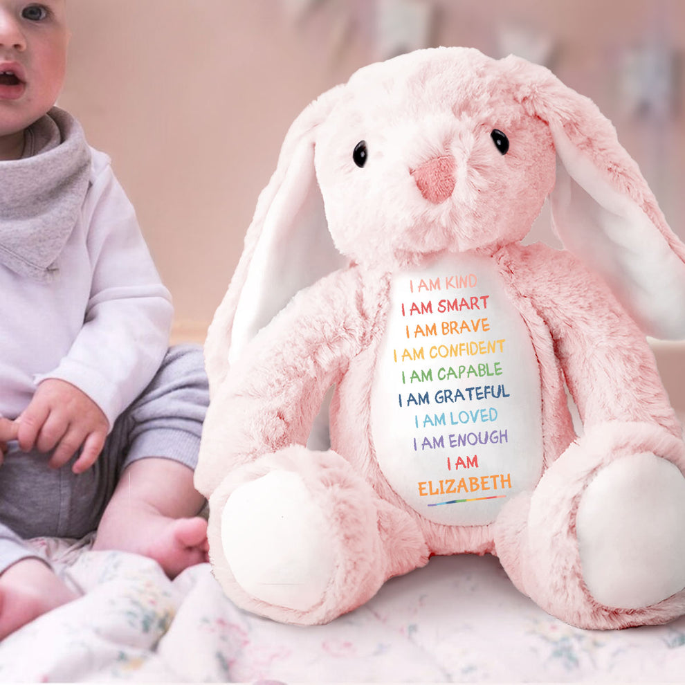 I'm Kind Smart Loved Personalized Stuffed Bunny, Custom Name Stuffed Bunny For Daughters Grandaughters TD0015