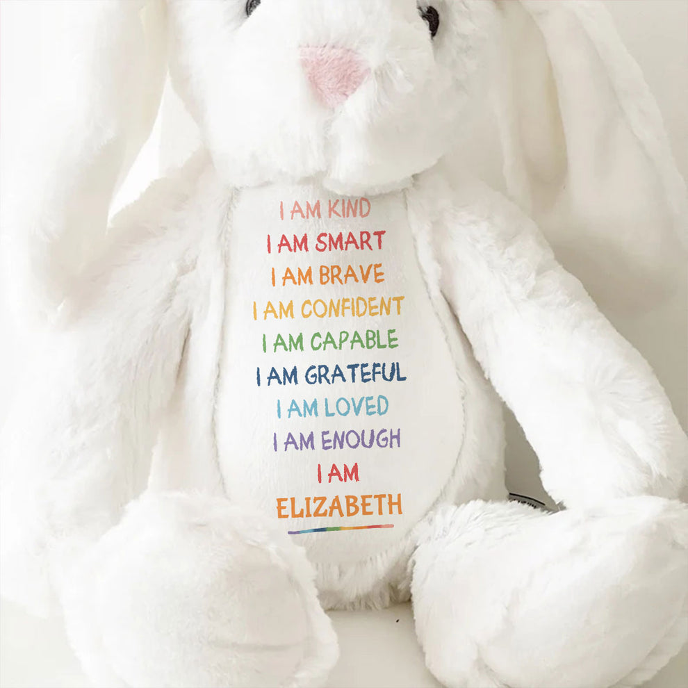 I'm Kind Smart Loved Personalized Stuffed Bunny, Custom Name Stuffed Bunny For Daughters Grandaughters TD0015