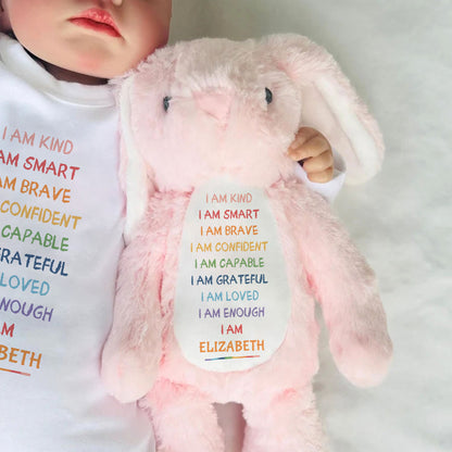 I'm Kind Smart Loved Personalized Stuffed Bunny, Custom Name Stuffed Bunny For Daughters Grandaughters TD0015