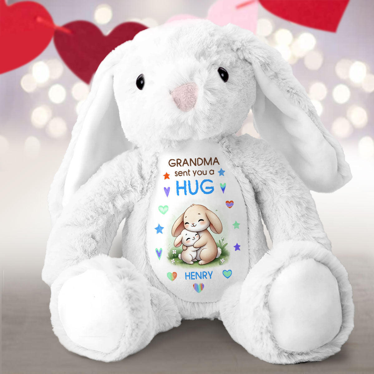 Grandma Sending You A Hug Personalized Stuffed Bunny, Personalized Grandma Hug Stuffed Bunny For Kid TD0014