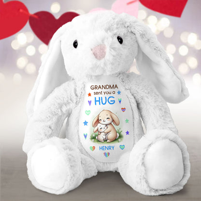 Grandma Sending You A Hug Personalized Stuffed Bunny, Personalized Grandma Hug Stuffed Bunny For Kid TD0014