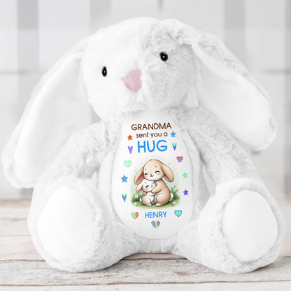 Grandma Sending You A Hug Personalized Stuffed Bunny, Personalized Grandma Hug Stuffed Bunny For Kid TD0014
