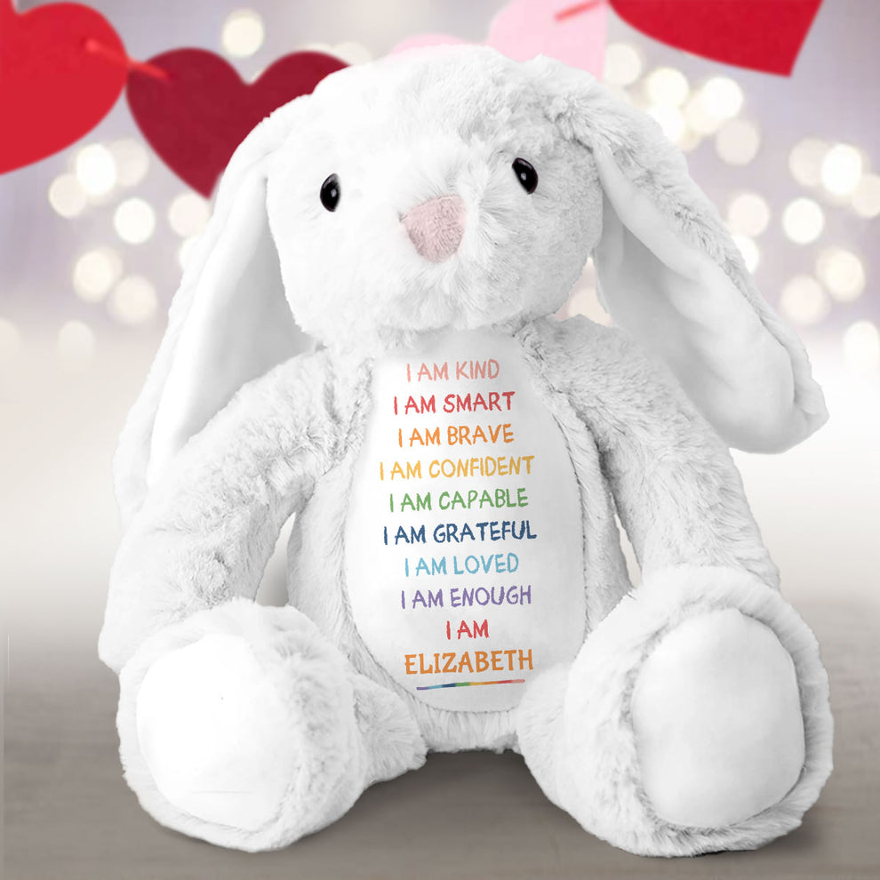 I'm Kind Smart Loved Personalized Stuffed Bunny, Custom Name Stuffed Bunny For Daughters Grandaughters TD0015