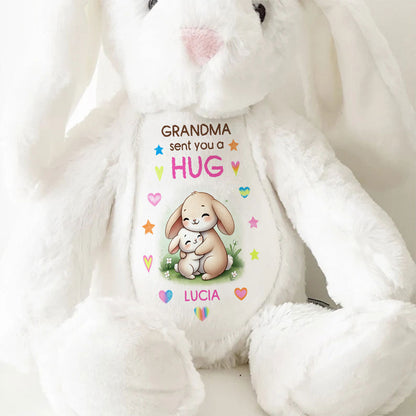 Grandma Sending You A Hug Personalized Stuffed Bunny, Personalized Grandma Hug Stuffed Bunny For Kid TD0014