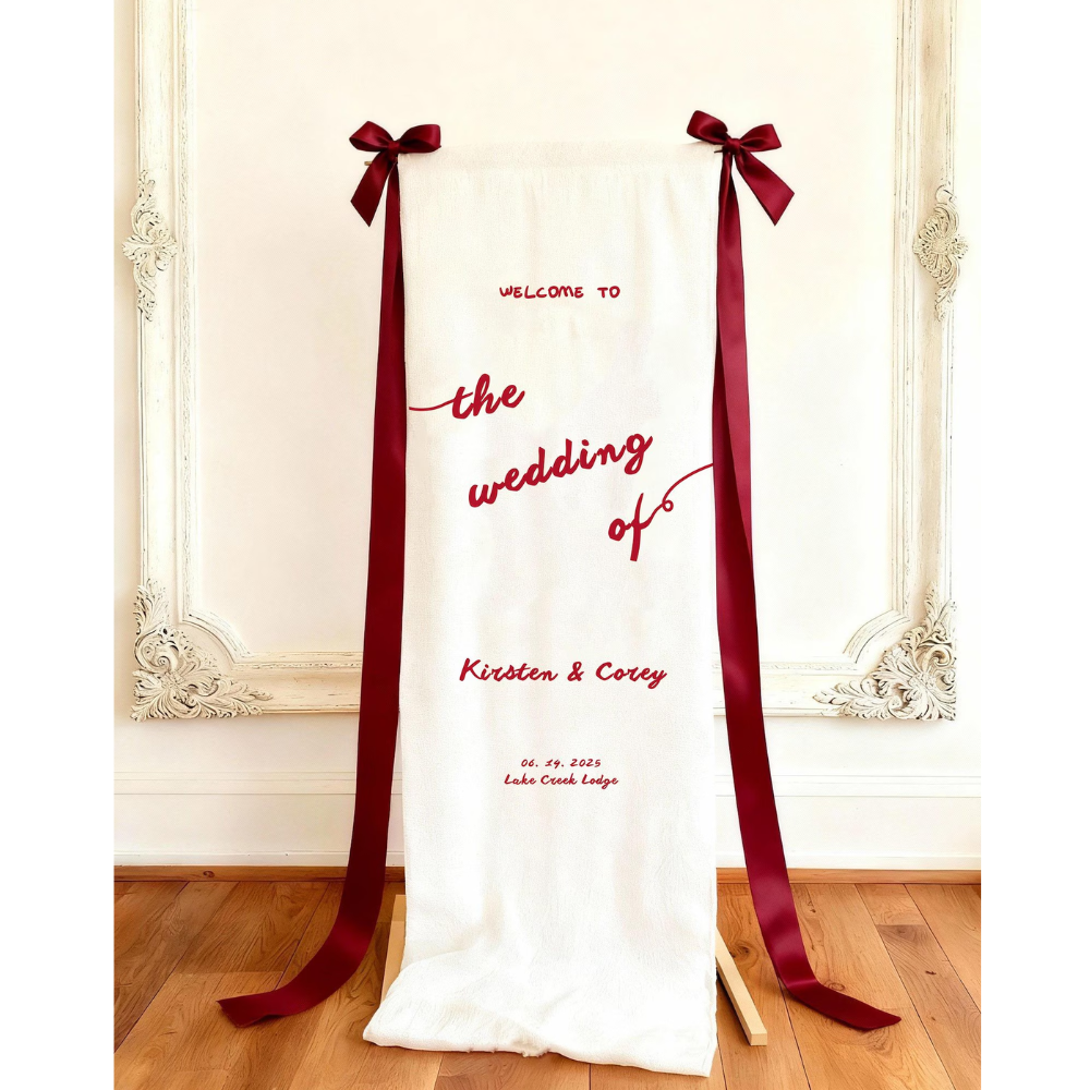 Welcome To The Wedding Of Couple Name Fabric Welcome Sign, Custom Wedding Day Welcome Banner WD0468