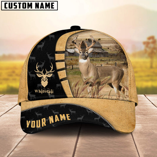 Custom Name Whitetail 3D Cap 3D All Over Print Baseball Cap, Cap For Farm Lovers, Animal Cap, Leather Pattern Cap CA3078